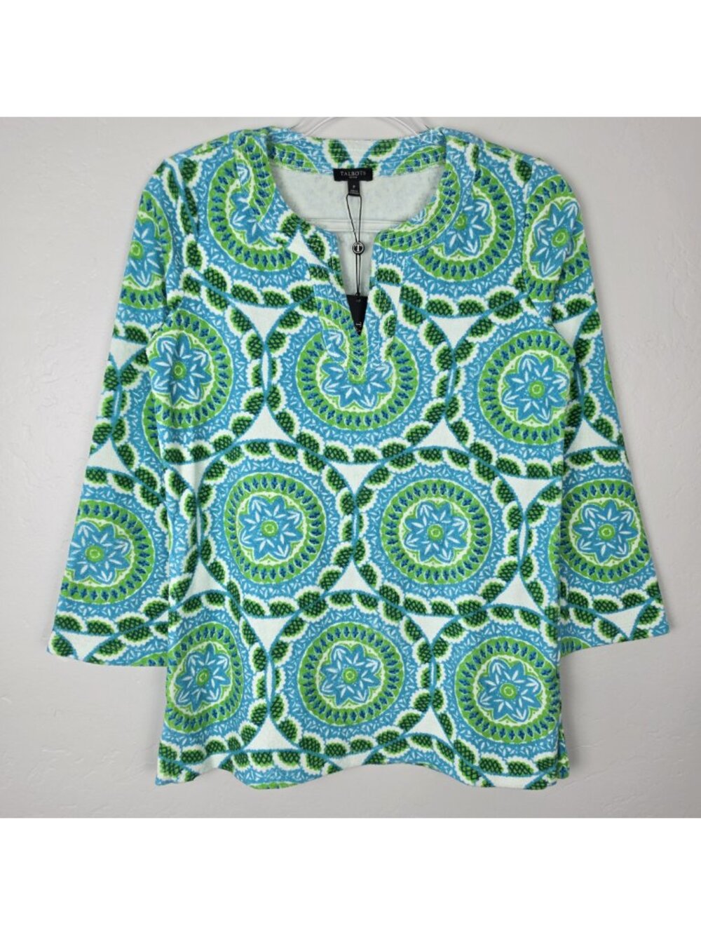 Talbots Terry Cloth Tunic Beach Cover Up Medallion Green Blue Size P XS Petite